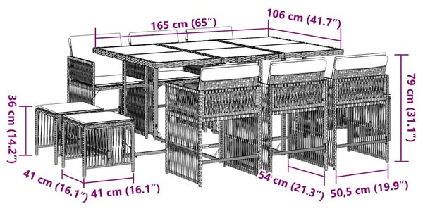 11 részes szürke polyrattan kerti ülőgarnitúra párnákkal