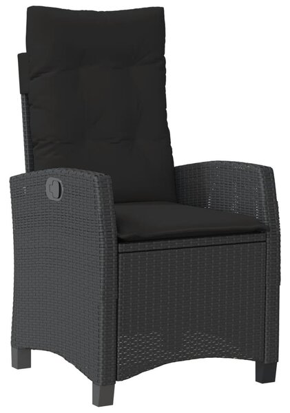 Fekete polyrattan dönthető kerti szék párnával