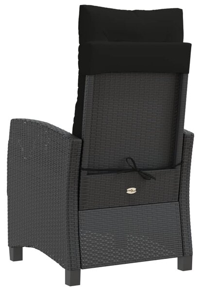 Fekete polyrattan dönthető kerti szék párnával
