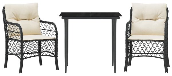 3 részes fekete polyrattan bisztrógarnitúra párnával