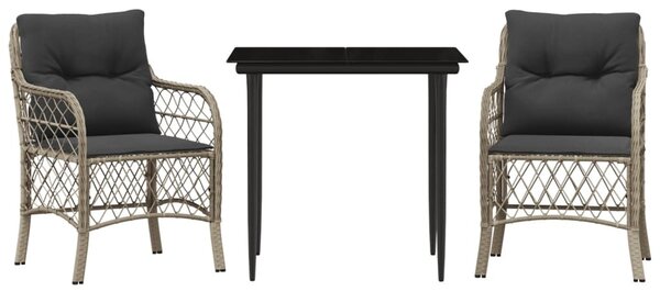 3 részes világosszürke polyrattan bisztrógarnitúra párnákkal