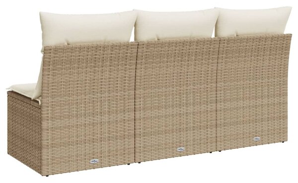 3 személyes bézs polyrattan kerti kanapé párnával