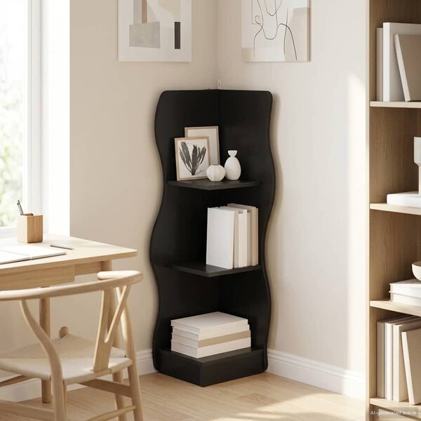 Sarokpolc polcokkal Fekete 34 x 33 x 102 cm Szerelt Fa