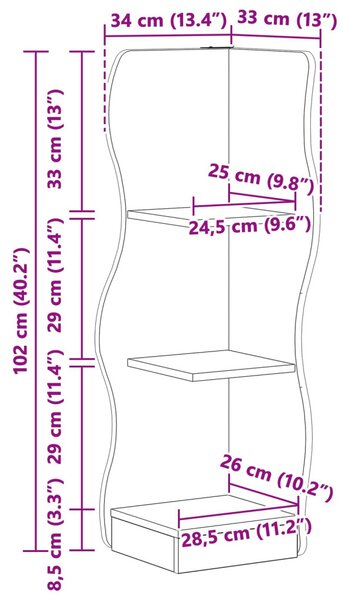Sarokpolc polcokkal Fekete 34 x 33 x 102 cm Szerelt Fa