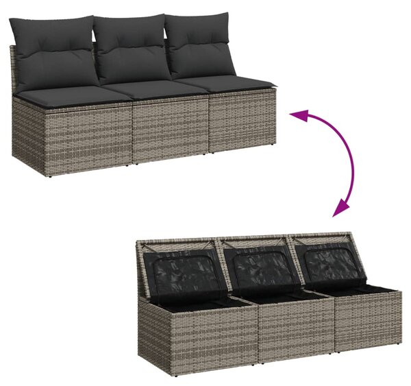 3 személyes szürke polyrattan kerti kanapé párnával