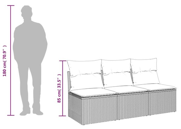3 személyes bézs polyrattan kerti kanapé párnával