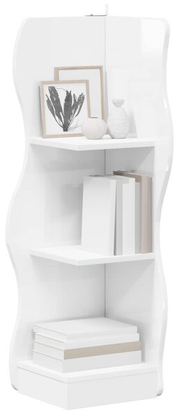 Sarokpolc Magasfényű Fehér 34 x 33 x 102 cm Szerelt Fa