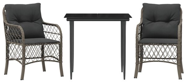 3 részes szürke polyrattan bisztrógarnitúra párnákkal