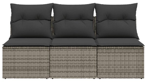 3 személyes szürke polyrattan kerti kanapé párnával