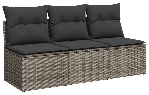 3 személyes szürke polyrattan kerti kanapé párnával