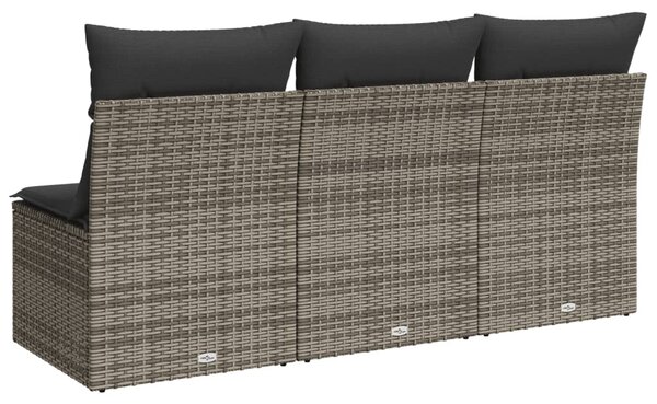 3 személyes szürke polyrattan kerti kanapé párnával