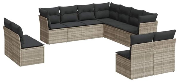 11 részes világosszürke polyrattan kerti ülőgarnitúra párnákkal