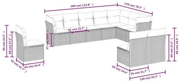 10 részes bézs polyrattan kerti ülőgarnitúra párnával