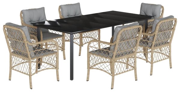 7 részes vegyes bézs polyrattan kerti étkezőgarnitúra párnákkal