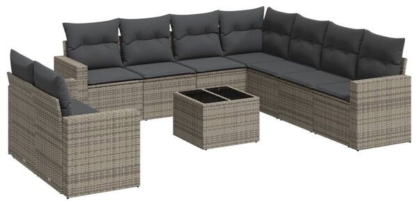 10 részes szürke polyrattan kerti ülőgarnitúra párnákkal