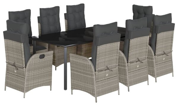9részes világosszürke polyrattan kerti étkezőgarnitúra párnával
