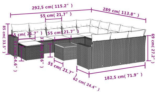 13 részes bézs polyrattan kerti ülőgarnitúra párnákkal