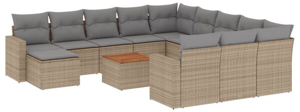 13 részes bézs polyrattan kerti ülőgarnitúra párnákkal
