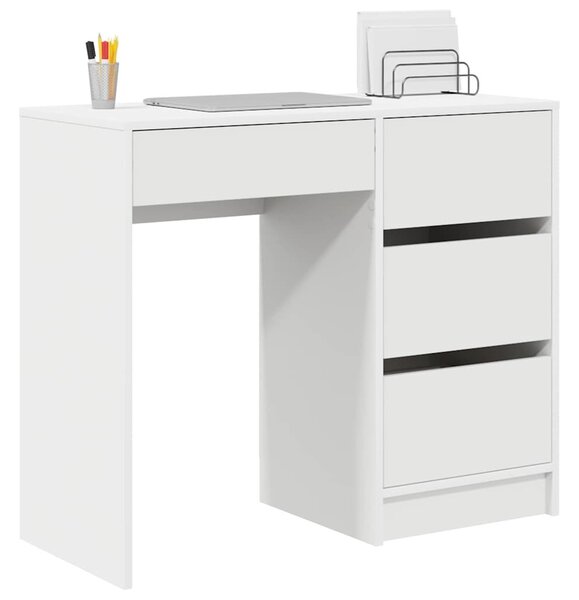 Asztal fiókkal polcokkal Fehér 90 x 37,5 x 75 cm Faanyag