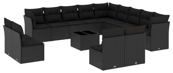 14 részes fekete polyrattan kerti ülőgarnitúra párnákkal