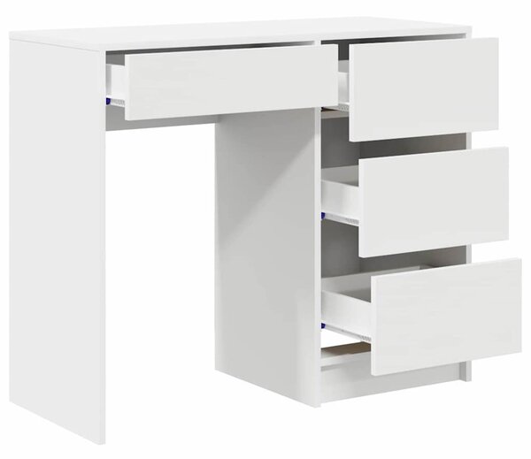 Asztal fiókkal polcokkal Fehér 90 x 37,5 x 75 cm Faanyag