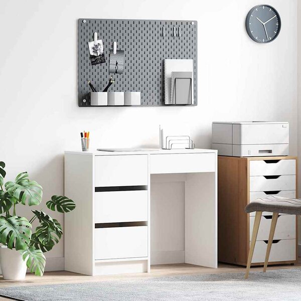 Asztal fiókkal polcokkal Fehér 90 x 37,5 x 75 cm Faanyag