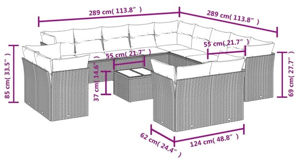 14 részes bézs polyrattan kerti ülőgarnitúra párnával