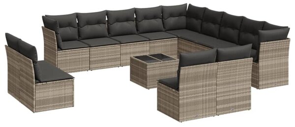 14 részes világosszürke polyrattan kerti ülőgarnitúra párnával