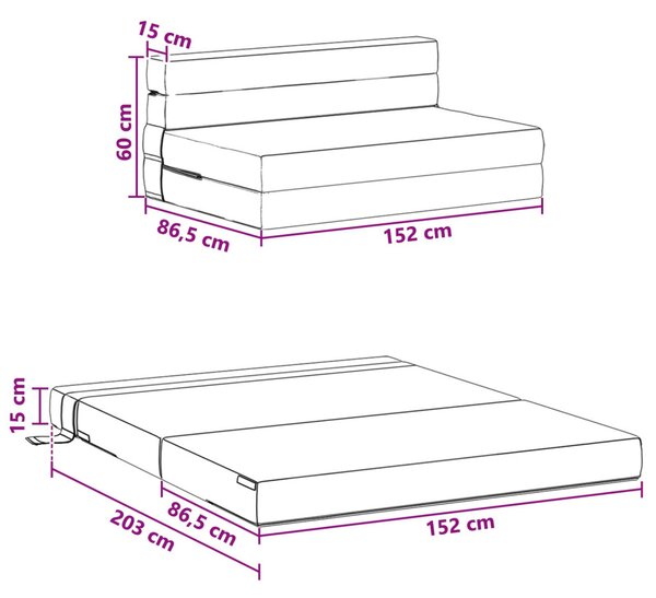 VidaXL Hajtogatható Kanapéágy Fekete 203 x 152 x 15 cm szövet