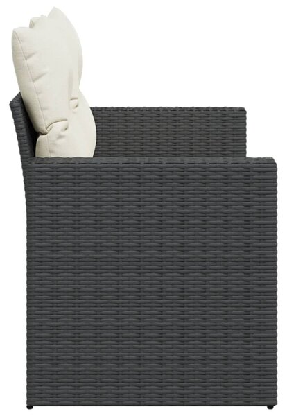 2 személyes fekete polyrattan kerti kanapé párnával