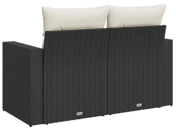 2 személyes fekete polyrattan kerti kanapé párnával