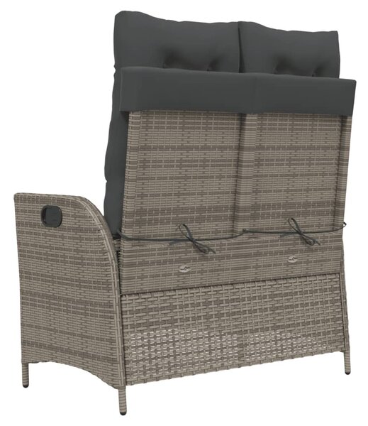 Szürke polyrattan dönthető kerti pad párnával