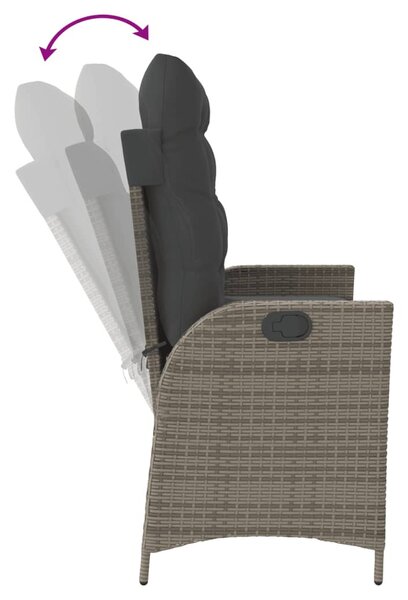 Szürke polyrattan dönthető kerti pad párnával