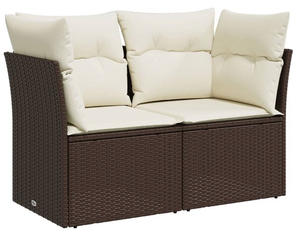 2 személyes barna polyrattan kerti kanapé párnával