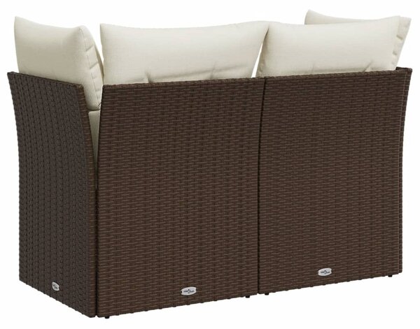 2 személyes barna polyrattan kerti kanapé párnával