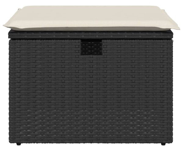 Fekete polyrattan kerti szék párnával 55 x 55 x 37 cm