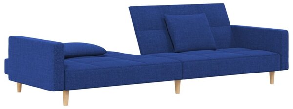 Kétszemélyes kék szövet kanapéágy két párnával