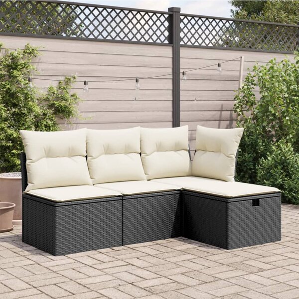 Fekete polyrattan kerti szék párnával 55 x 55 x 37 cm