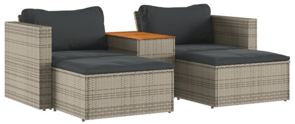 5 részes szürke polyrattan akácfa kerti ülőgarnitúra párnákkal