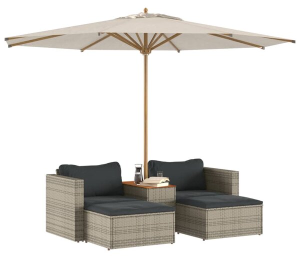 5 részes szürke polyrattan akácfa kerti ülőgarnitúra párnákkal