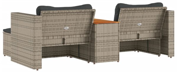 5 részes szürke polyrattan akácfa kerti ülőgarnitúra párnákkal