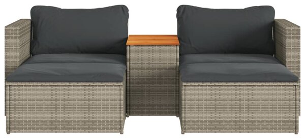 5 részes szürke polyrattan akácfa kerti ülőgarnitúra párnákkal