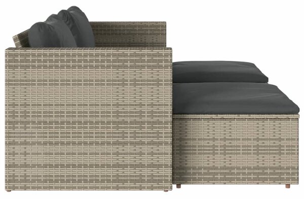 5 részes szürke polyrattan akácfa kerti ülőgarnitúra párnákkal
