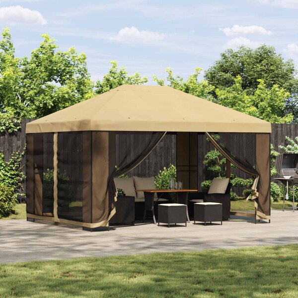 Pavilon 4 × 3 m Krémszínű Poliészter és acél 190 gsm