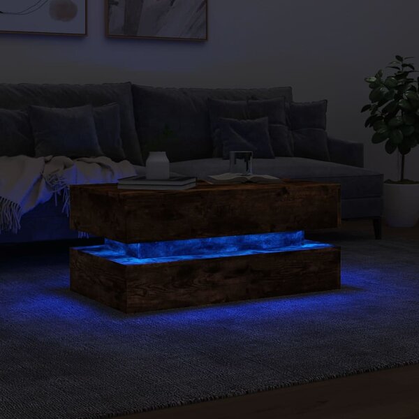 Füstös tölgy színű dohányzóasztal LED-lámpákkal 90x50x40 cm