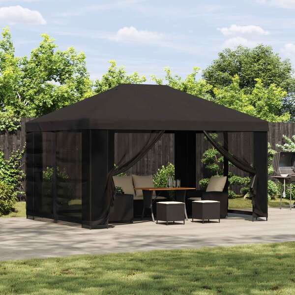 Pavilon 4 × 3 m Antracitszürke Poliészter és acél 190 gsm