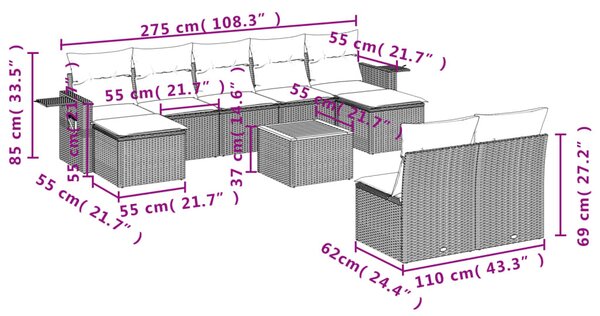 10 részes vegyes bézs polyrattan kerti ülőgarnitúra párnákkal