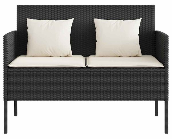 Fekete polyrattan kerti pad párnával