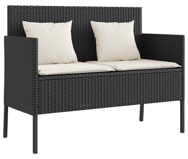 Fekete polyrattan kerti pad párnával