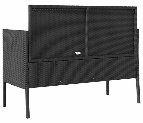 Fekete polyrattan kerti pad párnával